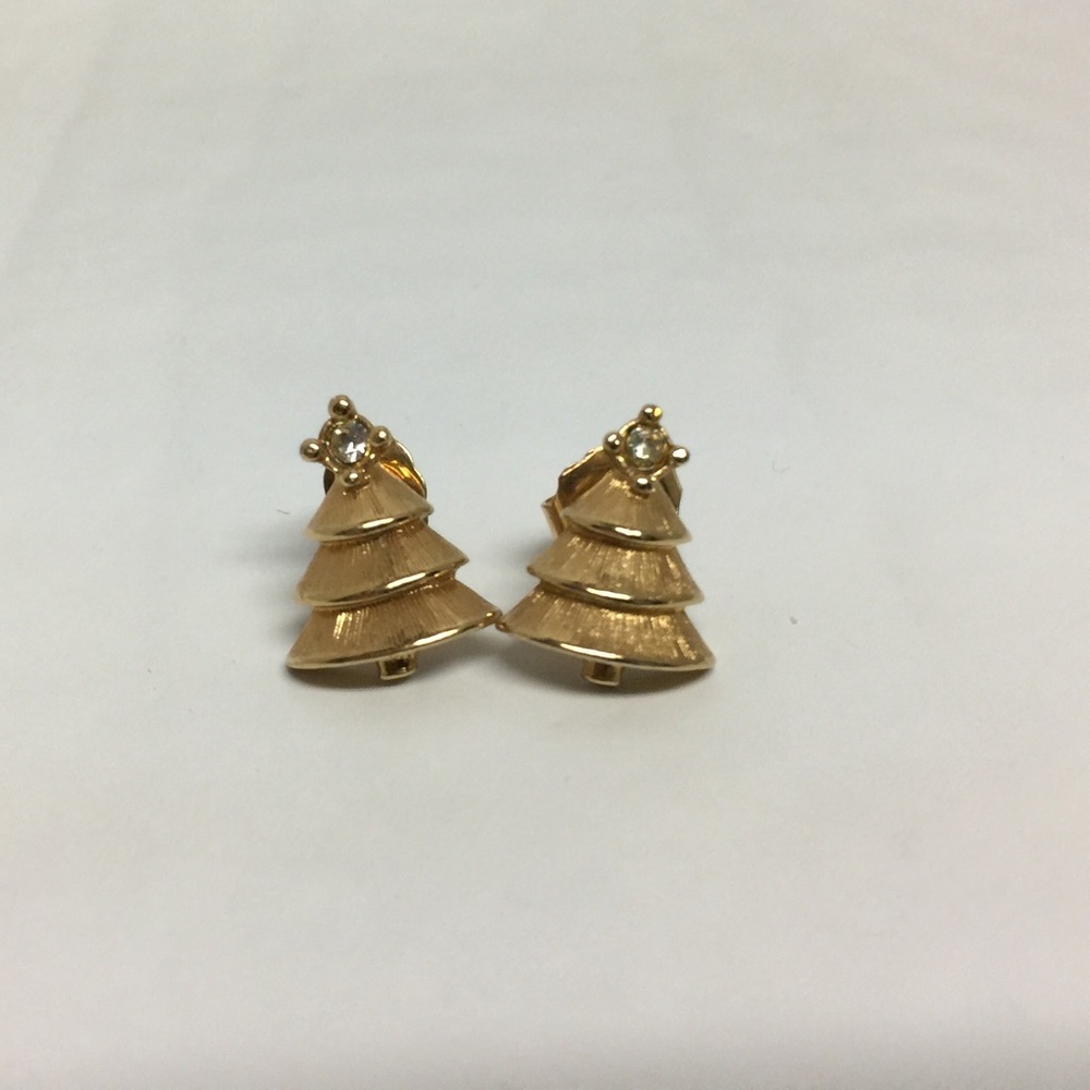 AVON Christmas Tree Earrings Rhinestone Vintage